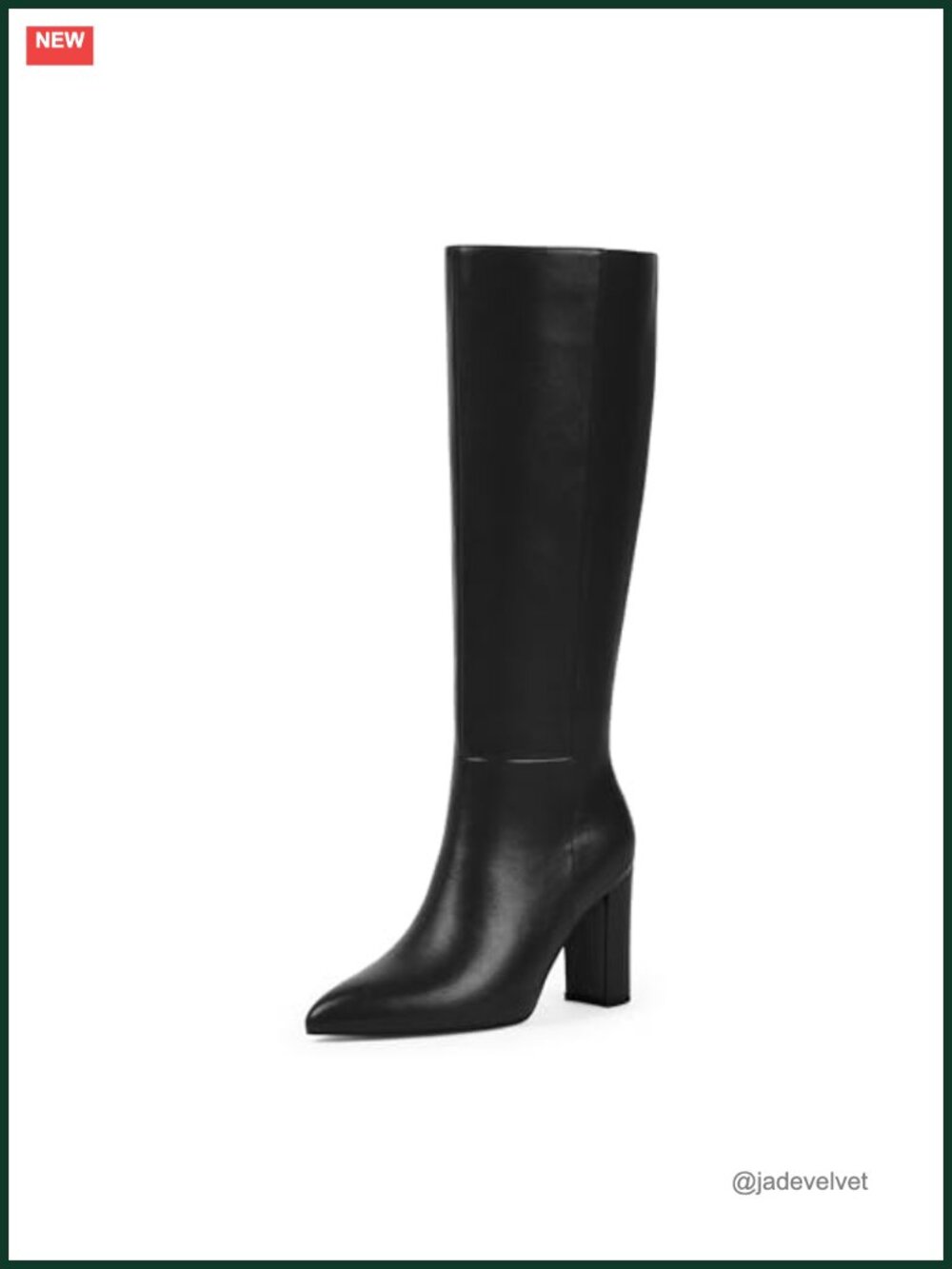 Women's Knee High Chunky Heel Pointed Toe Faux Leather Boots Side Zip